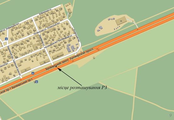 Схема рекламної площини за адресою просп.Броварской 1635 м от дома №3В в направлении города Бровары (на разделители) Схема рекламної площини за адресою просп.Броварской 1635 м от дома №3В в направлении города Бровары (на разделители)