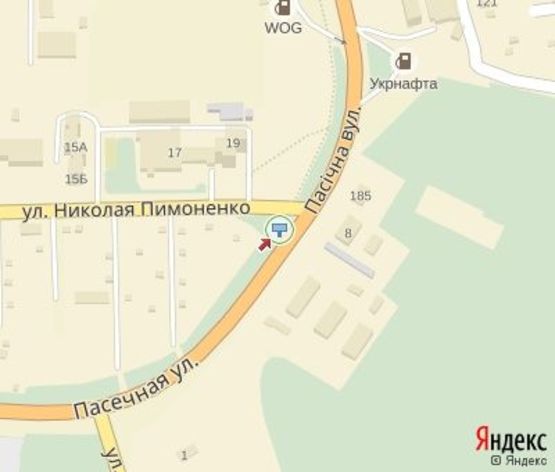 Схема рекламної площини за адресою Пасечная ул. - Пимоненко ул. АЗС WOG, Укрнафта Схема рекламної площини за адресою Пасечная ул. - Пимоненко ул. АЗС WOG, Укрнафта