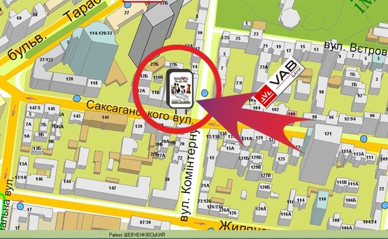 Схема рекламной плоскости по адресу Саксаганського Вул., 108/16 (VARVAR Bar)