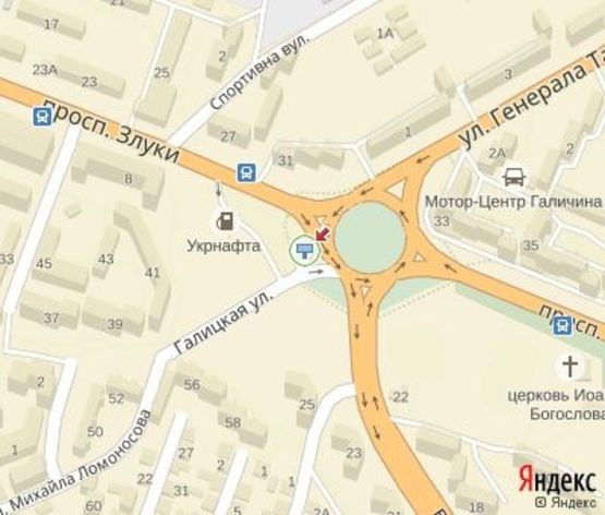 Схема рекламной плоскости по адресу Злуки ул. - Галицкая ул. в центр (напротив АЗС "Укрнафта") чебурашка , левый