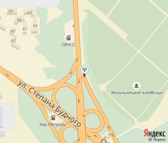 Схема рекламной плоскости по адресу Микулинецкая ул., за транспортной развязкой (200 м. до АЗС "ОККО") чебурашка , левый