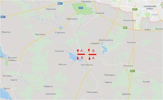 Схема рекламної площини за адресою Автодорога Львов-Пустомиты, въезд в г.Пустомиты, правый