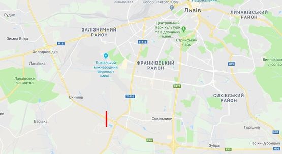 Схема рекламної площини за адресою Кольцевая дорога, Западный обход, с. Сокольники, в сторону ТЦ "Metro"