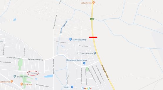 Схема рекламної площини за адресою Кольцевая дорога, западный обход, в сторону ТЦ "Три слона", №2