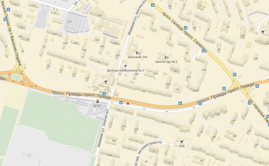 Схема рекламной плоскости по адресу Правды просп., 35 за остановкой в сторону Маршала Гречка (светофор)