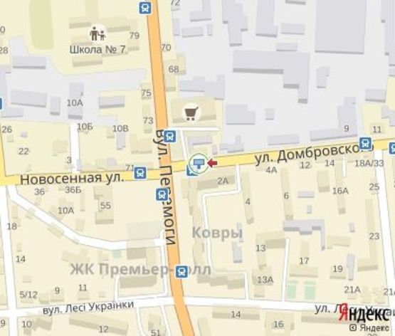 Схема рекламної площини за адресою Домбровского ул., 2 (Ощадбанк, VAB,  Еко Маркет)