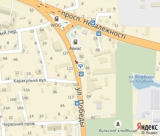 Схема рекламної площини за адресою Победы ул., 92 (Автошкола, 200м до Приват Банка)