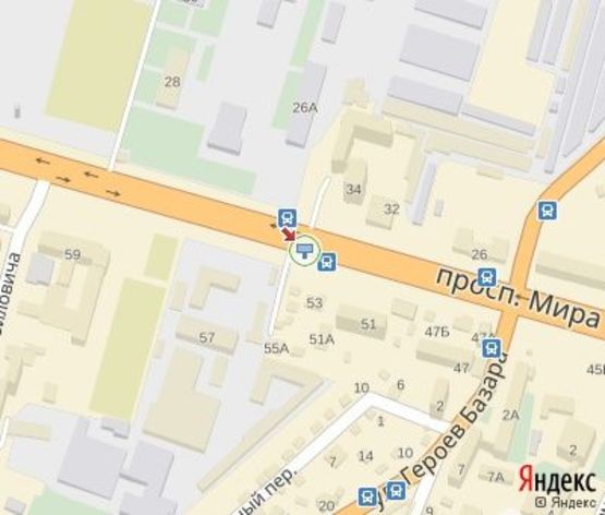 Схема рекламной плоскости по адресу Мира пр., 53 (ferplast, 200м до ПриваБанка)