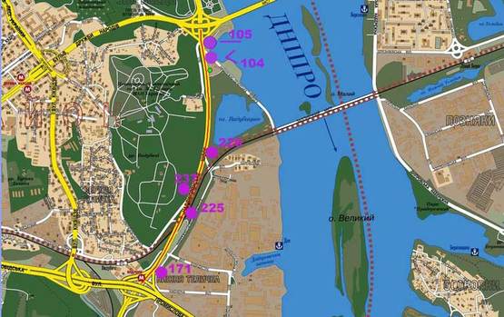 Схема рекламной плоскости по адресу Надднепрянское шоссе, ул.Промышленная направление на Южный мост