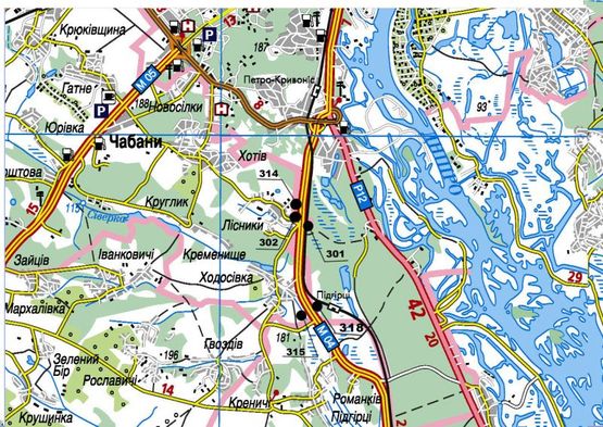Схема рекламної площини за адресою Обуховская трасса перед Голубым Озером в направлении Обухова