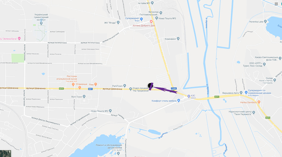 Схема рекламної площини за адресою Гостомельское шоссе, 24500 , ул. Шевченко, направление выезд из Киева