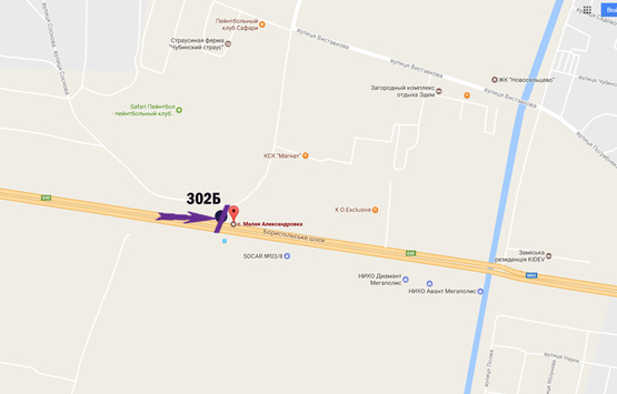 Схема рекламной плоскости по адресу Бориспільське шосе, 28,5 км  зупинка Мала Олександрівка,  в напрямку а/п Бориспіль, "птах"