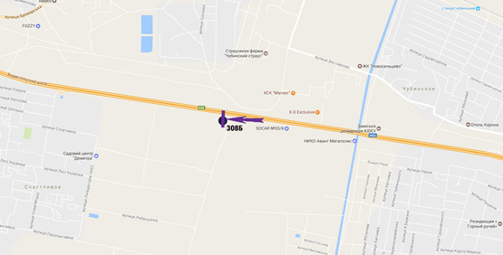 Схема рекламної площини за адресою Бориспільське шосе, 27,2 км, опора №182, в'їзд до Києва