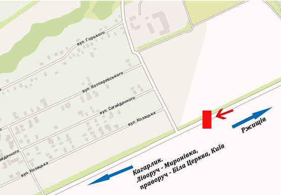 Схема рекламной плоскости по адресу Выезд из Кагарлыка в сторону Ржищева (возле поворота на улицу Казацкая) Схема рекламной плоскости по адресу Выезд из Кагарлыка в сторону Ржищева (возле поворота на улицу Казацкая)
