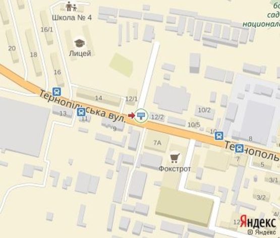 Схема рекламной плоскости по адресу Тернопольская ул., 12 (напротив ТЦ,"Фокстрот",супермаркета "Фуршет","А-Банк")