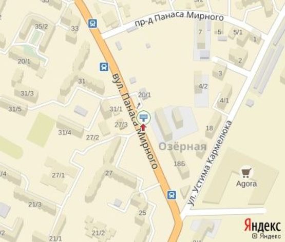 Схема рекламної площини за адресою Мирного П. ул., (напротив д. 27)