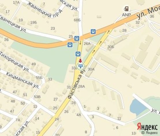 Схема рекламної площини за адресою Тихорецкая ул. - Фастовская ул. В центр