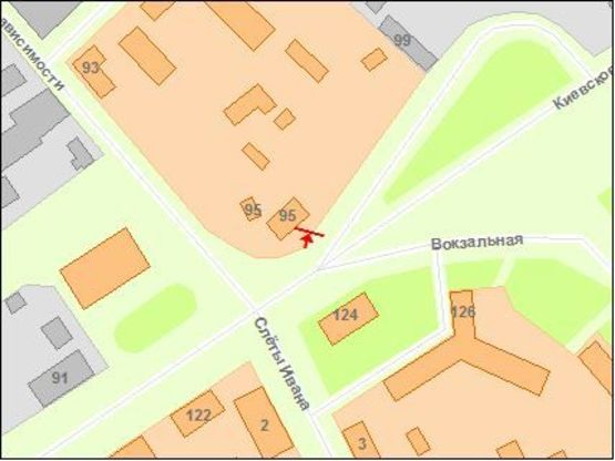 Схема рекламной плоскости по адресу вул Київська, 95 "Ринок Вокзальний", авто- залізничний вокзал, з центру