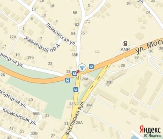 Схема рекламної площини за адресою Московской Олимпиады ул. - Кобзарская ул., (перед АЗС "ANP")