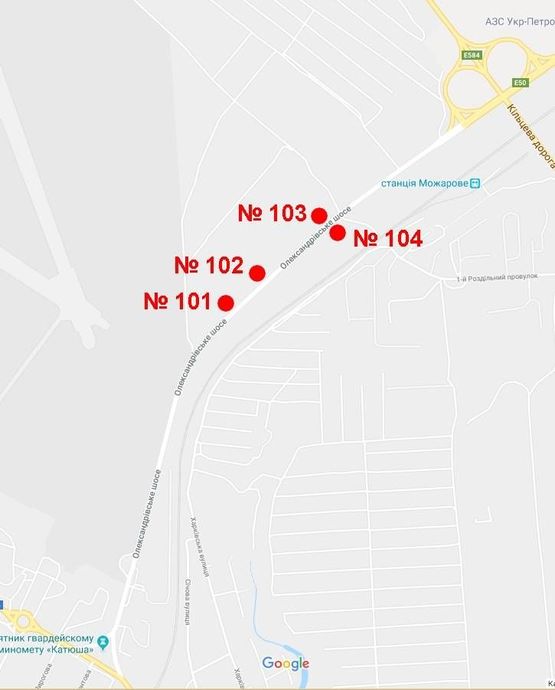 Схема рекламної площини за адресою Александрийское шоссе Схема рекламної площини за адресою Александрийское шоссе