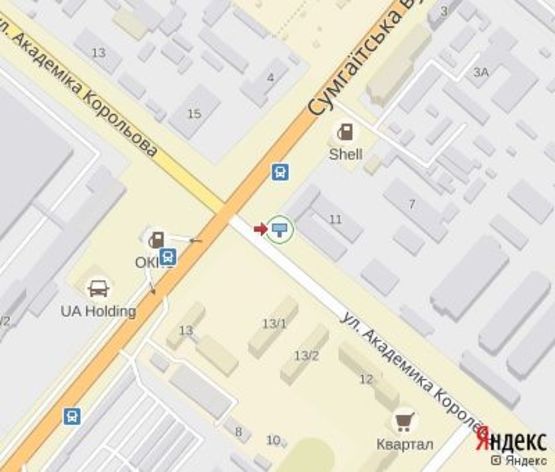 Схема рекламної площини за адресою Королева ул. - Сумгаитская ул.