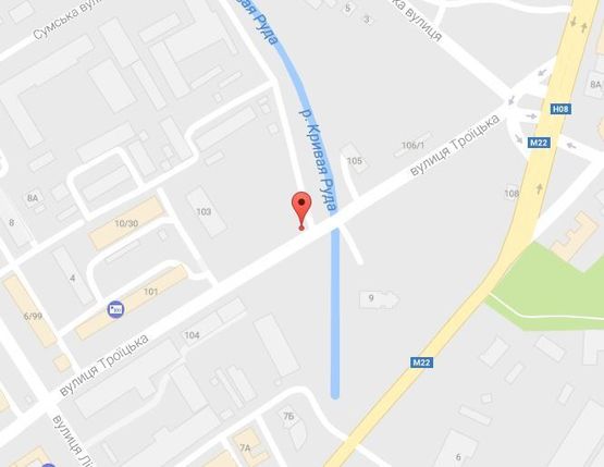 Схема рекламної площини за адресою ул. Троицкая (Красина), 103, район Троицкой церкви, перед супермаркетом «Маркетопт»