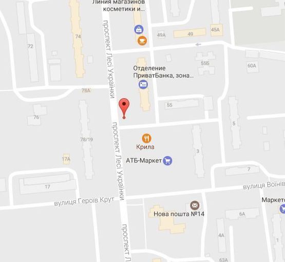 Схема рекламной плоскости по адресу просп. Л.Украинки (просп. 50-лет. Октября), возле дома № 51, район супермаркета «АТБ»