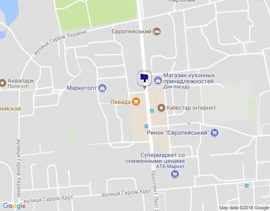 Схема рекламной плоскости по адресу просп. Л.Украинки (просп. 50-лет. Октября), возле дома № 74, район супермаркетов «АТБ», «Маркетопт»