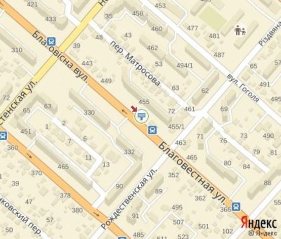 Схема рекламної площини за адресою Благовестная ул., 455 - Риздвяна ул., (за остановкой) Схема рекламної площини за адресою Благовестная ул., 455 - Риздвяна ул., (за остановкой)