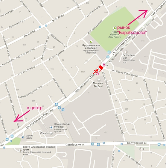 Схема рекламной плоскости по адресу ул. Ак. Павлова 84 из центра