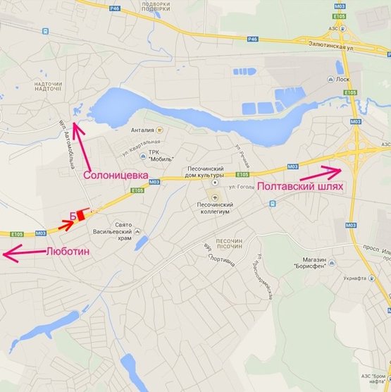 Схема рекламної площини за адресою Полтавский шлях-пос.Песочин-ул. Автомобильная напротив двух АЗС(въезд в город)