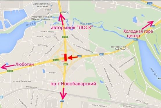 Схема рекламной плоскости по адресу Брандмауэр №3-Полтавский шлях - развязка с окружной-из центра