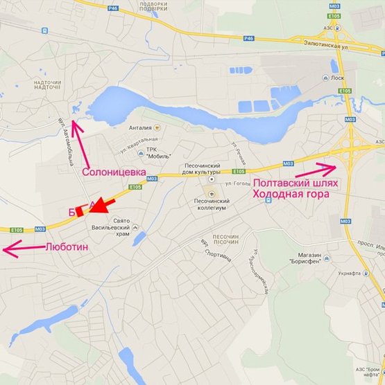 Схема рекламной плоскости по адресу Полтавский шлях-пос.Песочин-ул. Автомобильная напротив двух АЗС,из центра, верхняя плоскость.