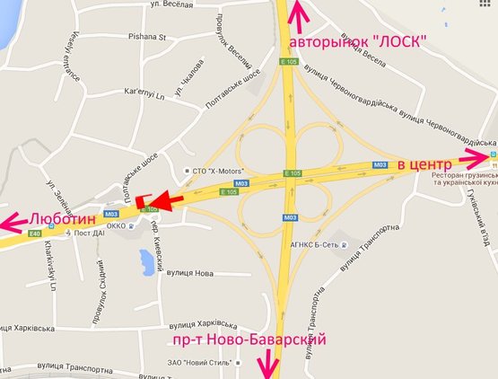 Схема рекламной плоскости по адресу Полтавский шлях - пер. Киевский-развязка с окружной-флажок№2-из центра