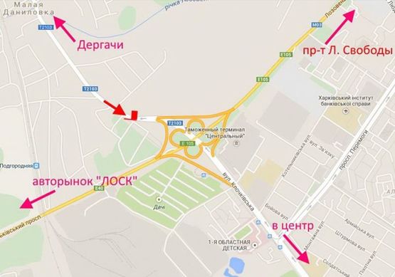 Схема рекламной плоскости по адресу Клочковская -развязка с окружной- въезд в город