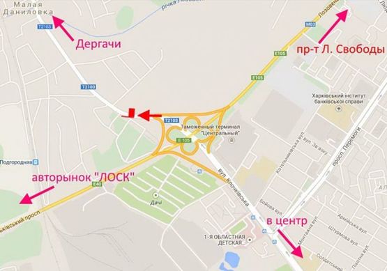 Схема рекламной плоскости по адресу Клочковская -развязка с окружной-выезд из города