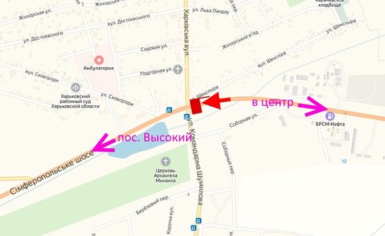 Схема рекламної площини за адресою Симферопольское шоссе- ул. Харьковская -поворот на Бабаи -флажок №1-из центра