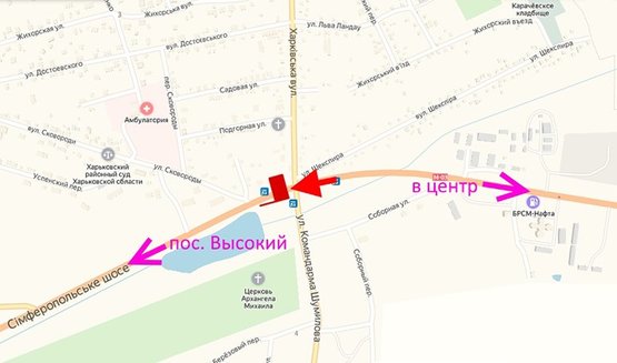 Схема рекламної площини за адресою Симферопольское шоссе- ул. Харьковская -поворот на Бабаи -флажок №2-из центра Схема рекламної площини за адресою Симферопольское шоссе- ул. Харьковская -поворот на Бабаи -флажок №2-из центра