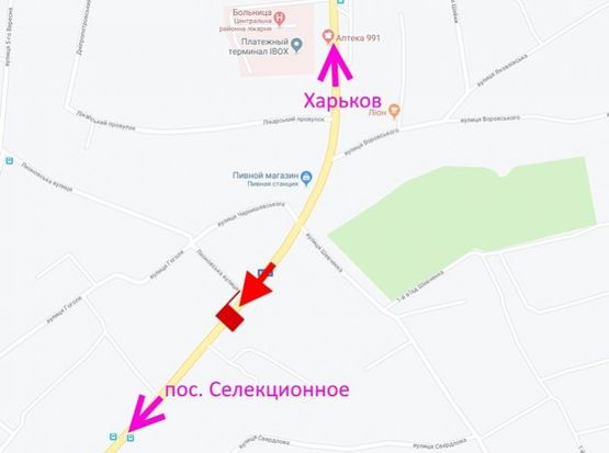 Схема рекламной плоскости по адресу Мерефа-ул. Днепровская-ул. Леоновская -поворот на вокзал-флажок №2-в центр