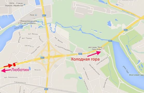 Схема рекламной плоскости по адресу Полтавский шлях- пер. Харьковский-перед постом ГАИ-флажок№1,в центр