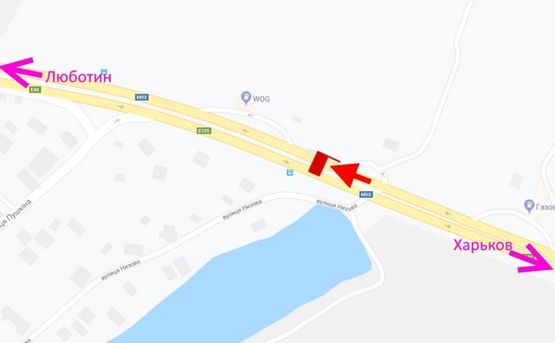 Схема рекламної площини за адресою Трасса Киев-Харьков-466 км-пос. Коротыч-возле АЗС WOG-флажок№1-в ст. Люботина