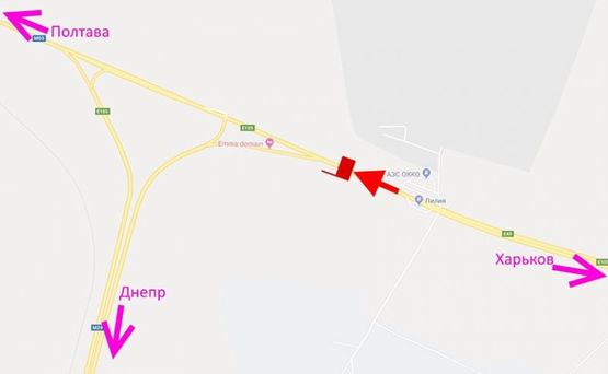 Схема рекламної площини за адресою Трасса Киев-Харьков-463 км-возле АЗС ОККО и Лилия-флажок№4-в ст. Люботина