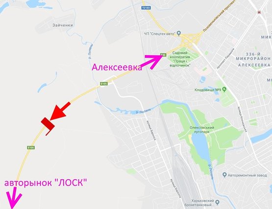 Схема рекламної площини за адресою Лозовеньковский пр-т- в р-не ул. Подгорная- в ст. авторынка "ЛОСК"