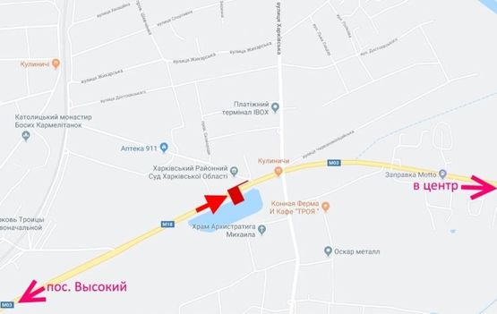 Схема рекламної площини за адресою Симферопольское шоссе- ул. Харьковская -возле районного суда-в центр