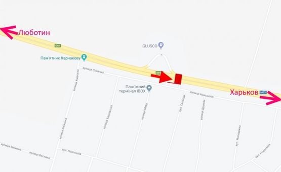 Схема рекламной плоскости по адресу Трасса Киев-Харьков-465 км-пос. Коротыч возле АЗС GLUSCO - в ст. Харькова