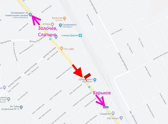 Схема рекламної площини за адресою Дергачи-ул. Петровского-Чудо-маркет-в ст. Харькова