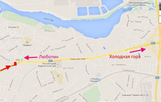 Схема рекламної площини за адресою Полтавский шлях-пос.Песочин-ул. Комарова-флажок№2,в центр