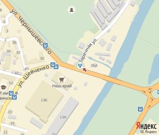 Схема рекламної площини за адресою Шевченко ул., (супермаркет "Наш Край Гурман", 250 м "Новая Линия")