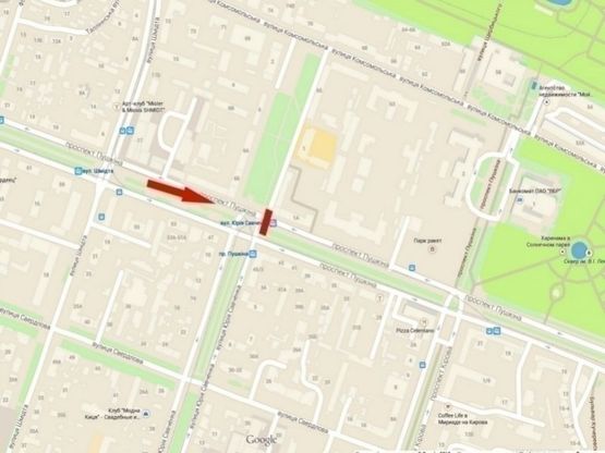 Схема рекламной плоскости по адресу пр-т. Пушкіна - вул. Савченка/пр. Пушкина - ул. Савченко