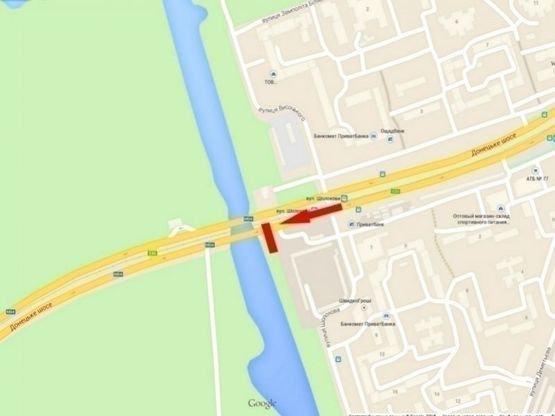 Схема рекламної площини за адресою Донецьке шосе - Кайдацький міст (з'їзд), ресторан "Робін Гуд"/Донецкое шоссе - Кайдакский мост (съезд), ресторан "Робин Гуд", поток движения на правый берег